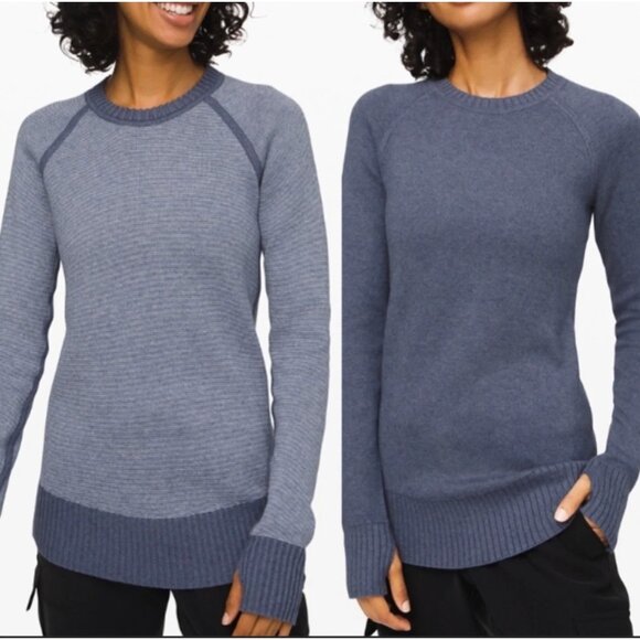 Lululemon Reversible Still Lotus Sweater Small Blue Thumbholes Heathered Code - Picture 1 of 16